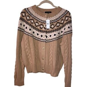 Ann Taylor Tan Fair Isle Cardigan